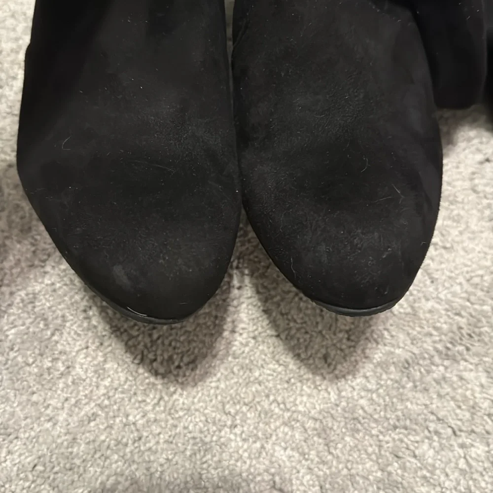 Sam Edelman Kent Faux Suede Thigh High Black Heeled Boots 7